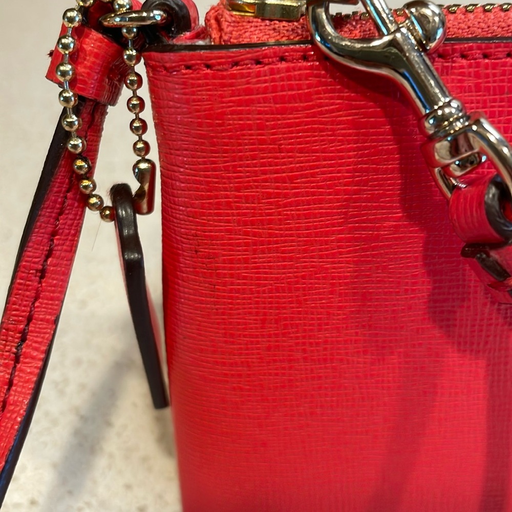 Coach Red Saffiano Leather Wristlet Clutch - Picture 3 of 8